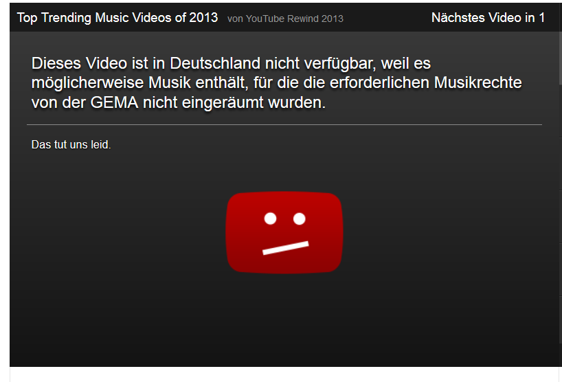 Von den Top 25 Musikvideos 2013 sind leider in Deutschland 23 nichtzu sehen